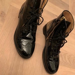 Angela Scott Wingtip Leather Boots w gold heel